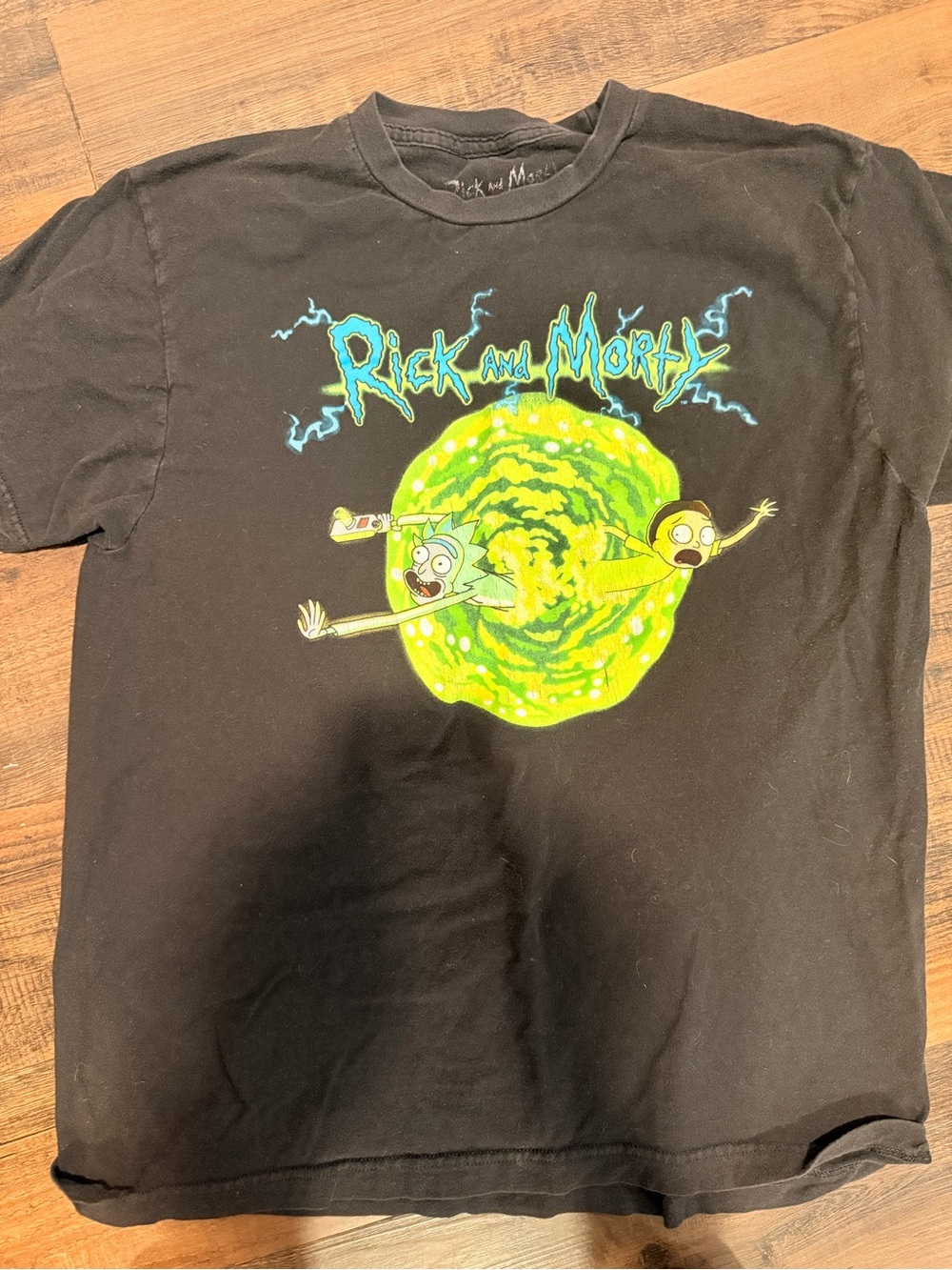 Cartoon Network Rick and Morty Black Tee with Neon Green Portal
